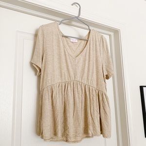 V-Neck Peplum Style Oatmeal Blouse | Pink Lily